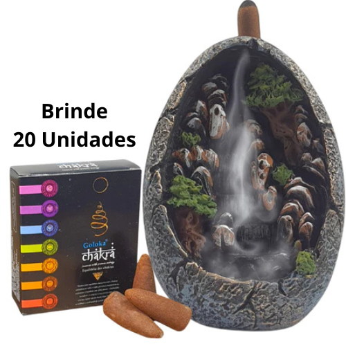 Incenso Cachoeira De Fumaça Em Resina Decorado + 2 Caixas de Incenso